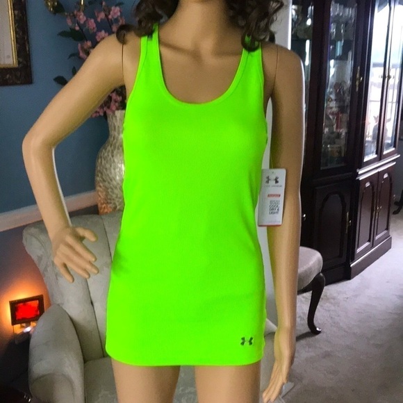 Brand New Under Armour Heatgear Razorback Bright Neon Fitted Tank Top - Picture 7 of 12